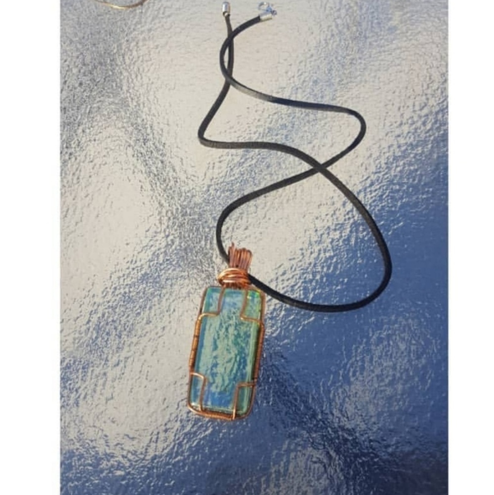 Rectangular sea glass pendant necklace